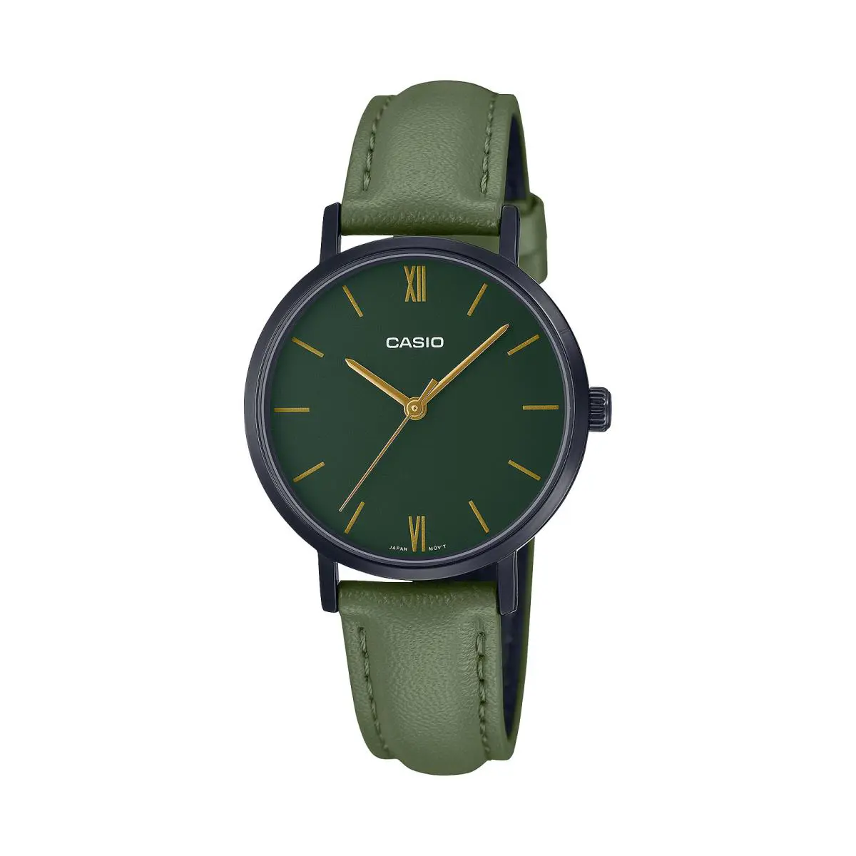 Casio LTP-VT02BL-3A Watch - Trendy Green Leather Strap with Classic Design