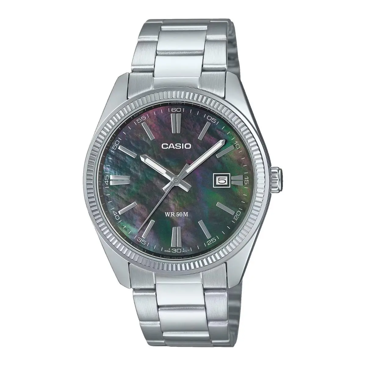 Casio MTP1302DS-1AV Men`s Vintage Classic Stainless Steel Mop Dial Date Watch - Dial: MOP, Band: Silver, Bezel: Silver
