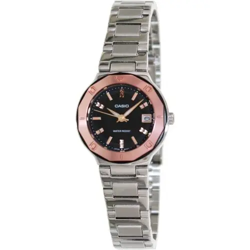 Casio Metallic Black/pink Steel Band Mother of Pearl Dial Watch LTP-1366D-1A
