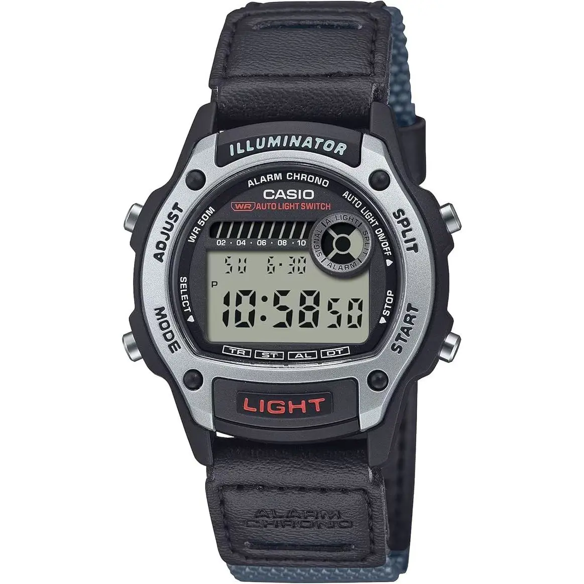 Casio Illuminator W220HF Led Backlight Chronograph Digital Watch Silver/blue - Dial: Digital, Band: Gray, Bezel: Gray