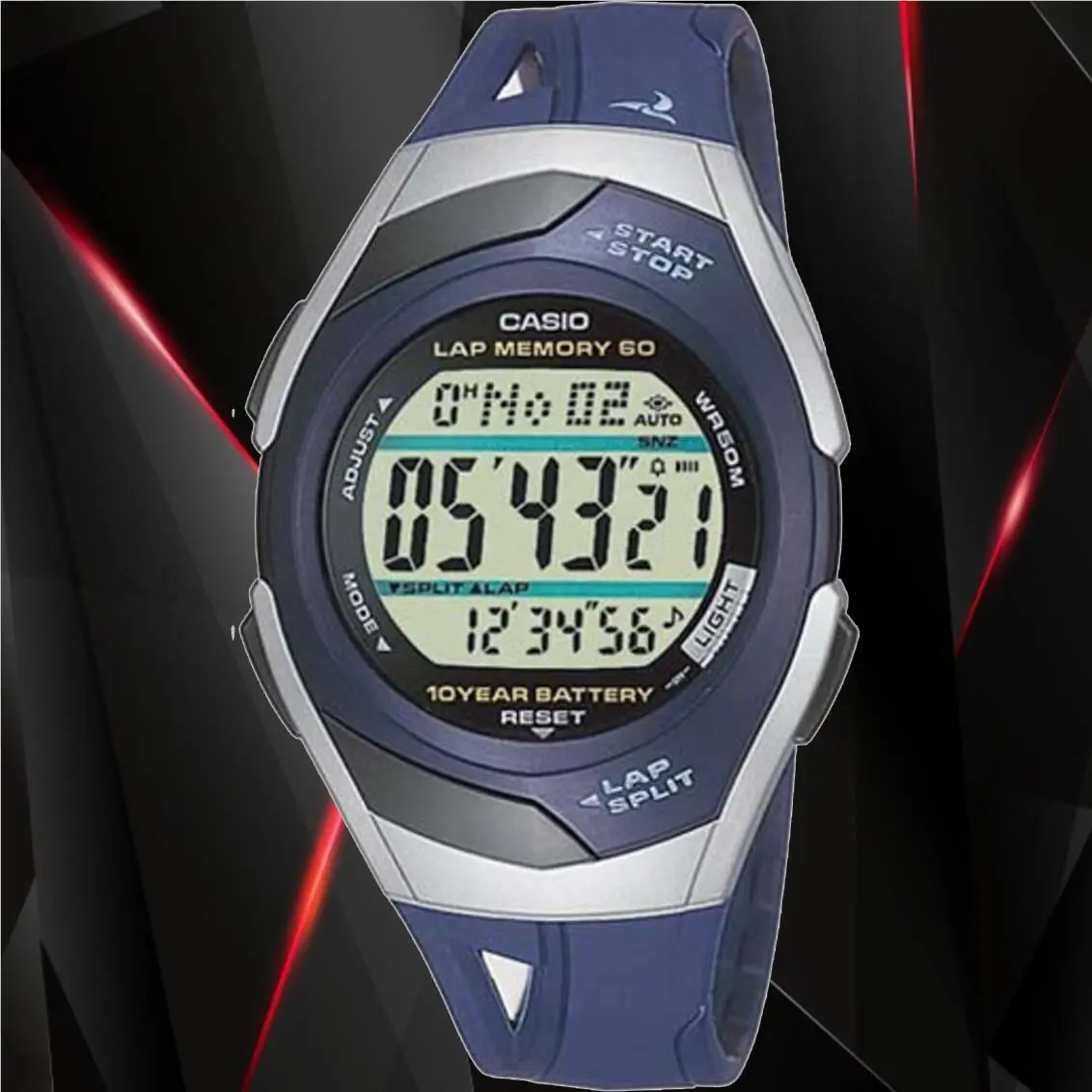 Casio STR-300C-2V Women`s Pacemaker Blue Watch 60 Data Sets Lap Memory