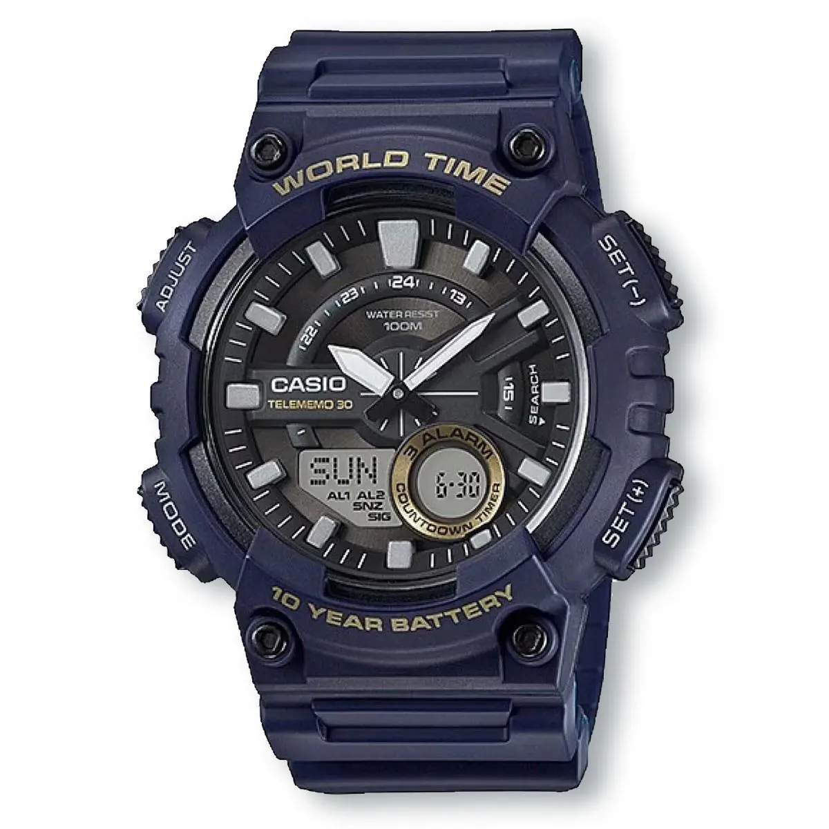 Casio AEQ110W-2A Analog/digital Combination Telememo Watch Blue