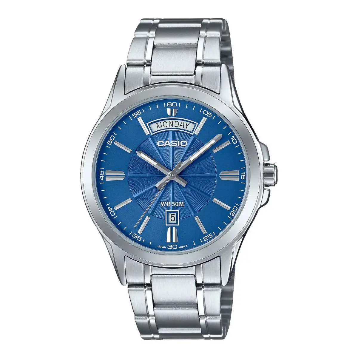 Casio MTP1381D-2AV Men`s Vintage Classic Stainless Steel Blue Dial Analog Watch - Dial: Blue, Band: Silver, Bezel: Silver