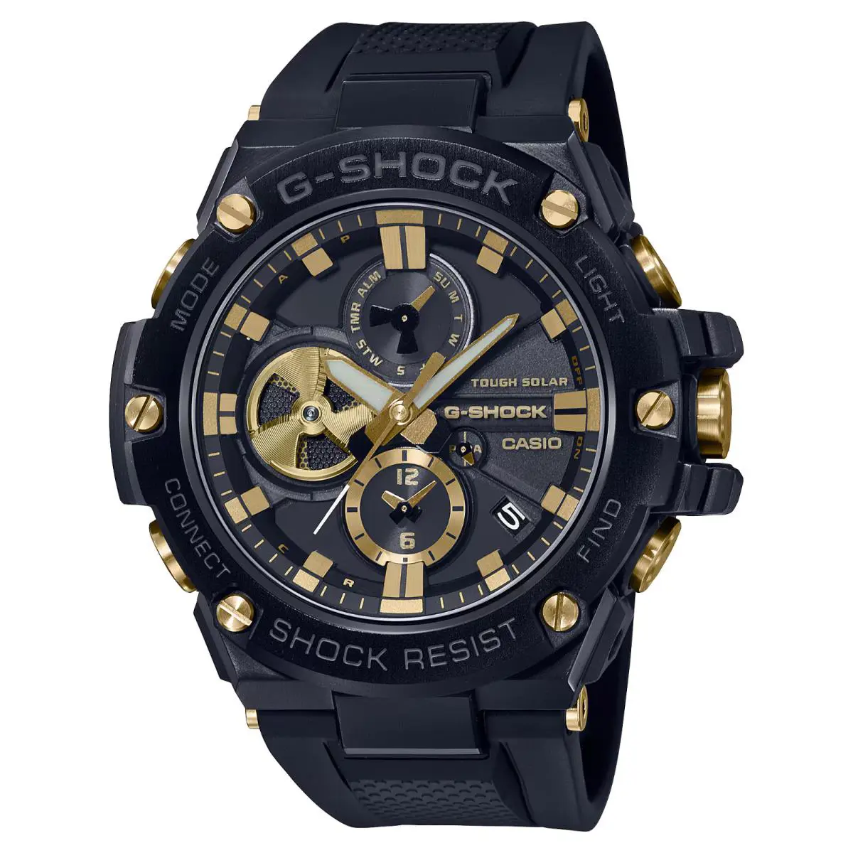 Casio G-shock G-steel Bluetooth Solar Gold Mens Watch GSTB100GC-1A - Dial: Black, Band: Black, Bezel: Black