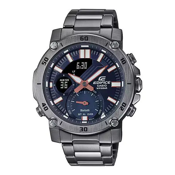 Casio Edifice ECB20DC-1A Bluetooth® Blue Gray Mens Watch - Dial: Blue, Band: Gray, Bezel: Gray