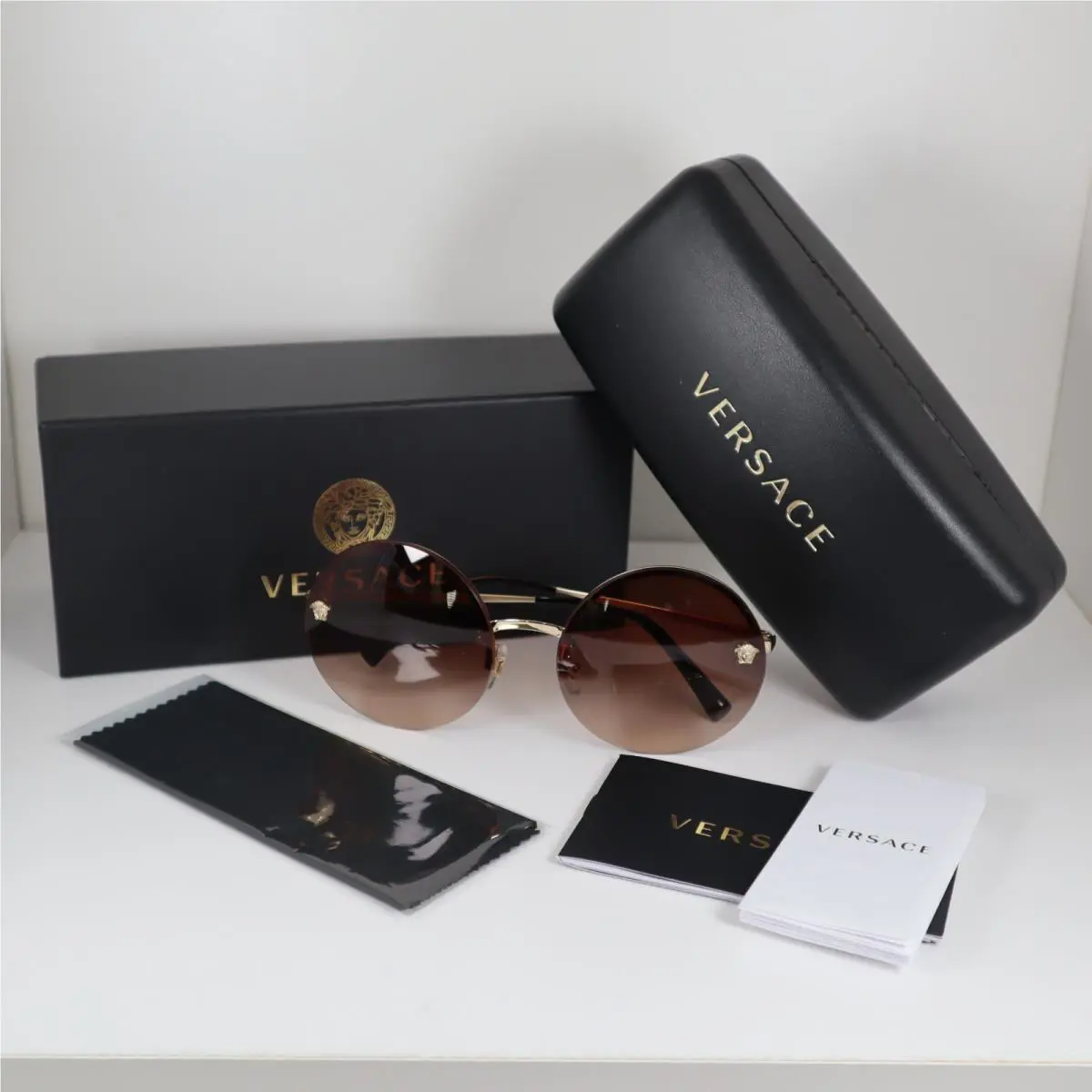 Versace VE2176 1252/13 Gold/brown Gradient Round Medusa Rimless Sunglasses