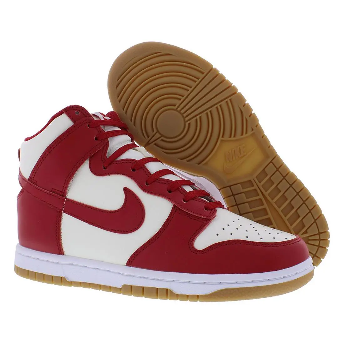 Nike Dunk High Womens Shoes - Sail/Gym Red/Gum Light Brown, Main: Red