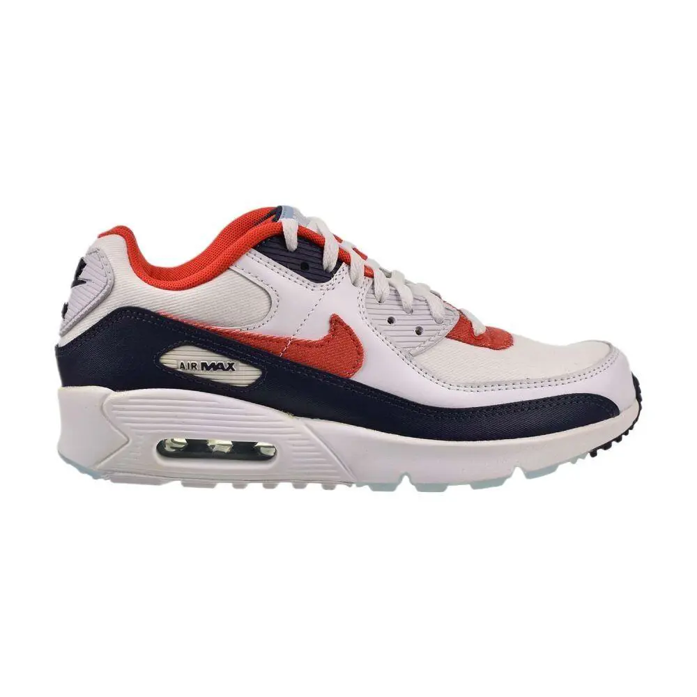 Nike Air Max 90 Usa Denim GS Big Kids` Shoes White-chile Red DJ5177-100 - White-Chile Red