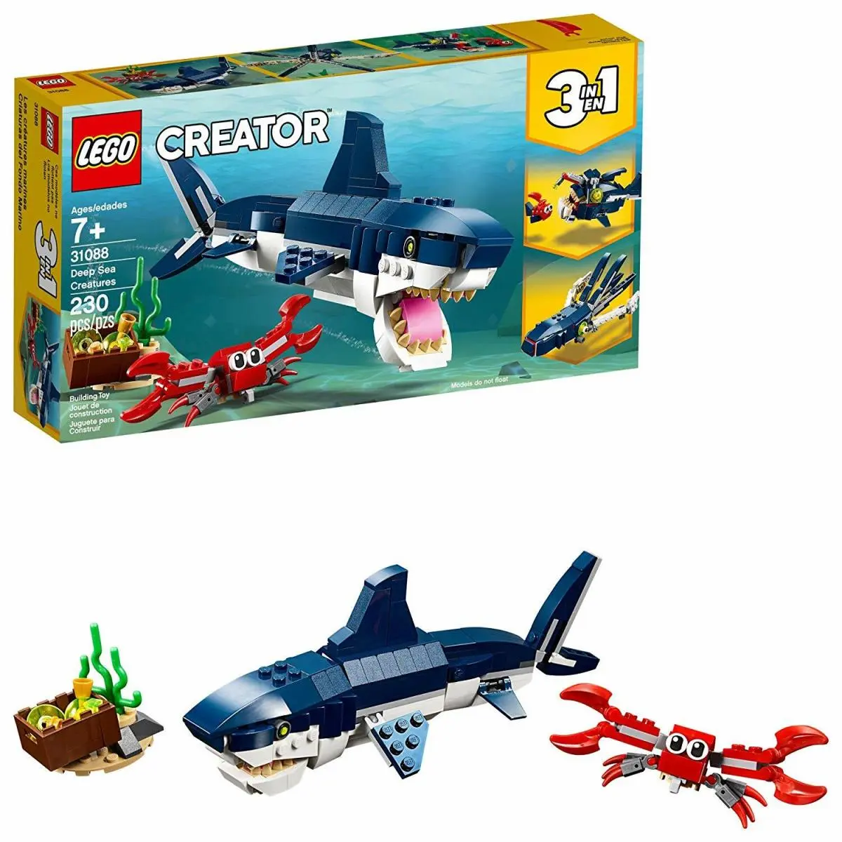 Lego Creator 3 in 1 Deep Sea Creatures Shark Squid Crab Building Set 230pcs