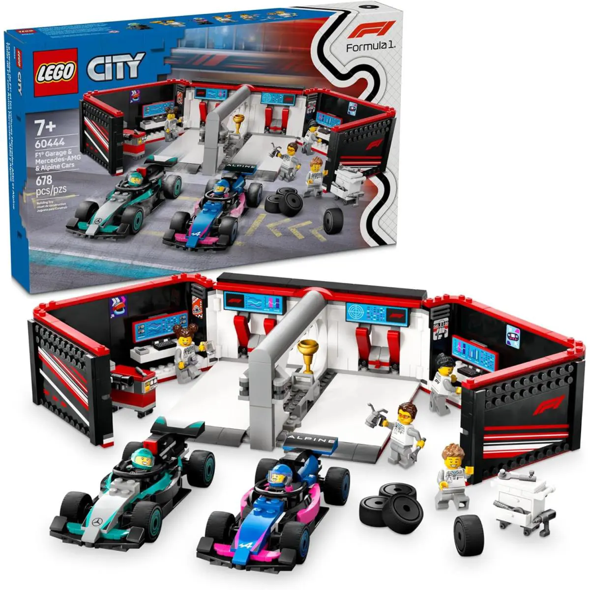 Lego City F1 Garage Mercedes-amg Alpine Cars - Model Race Car Set - 60444