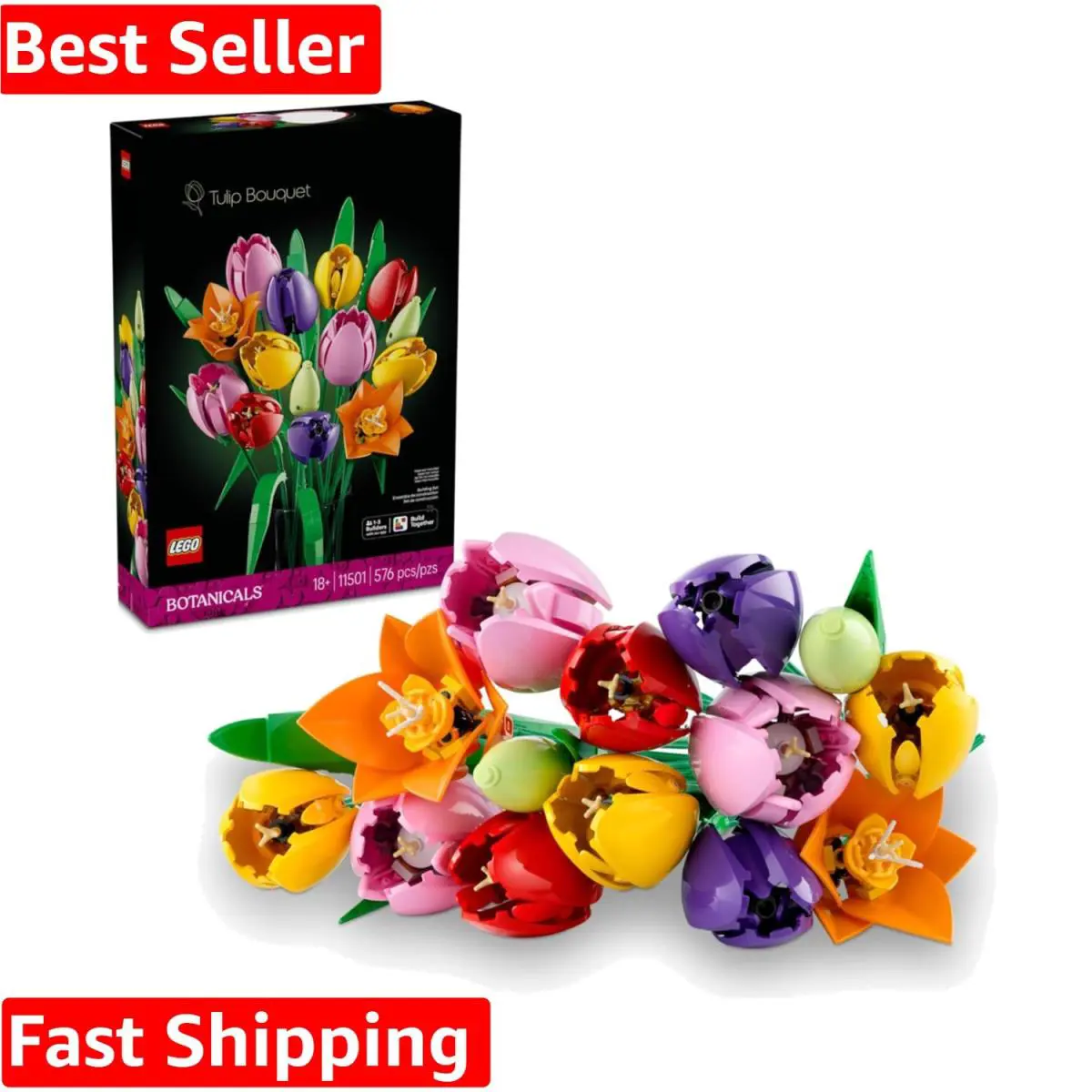 Botanicals Tulip Bouquet Building Set For Adults - Diy Bedroom Book Shelf
