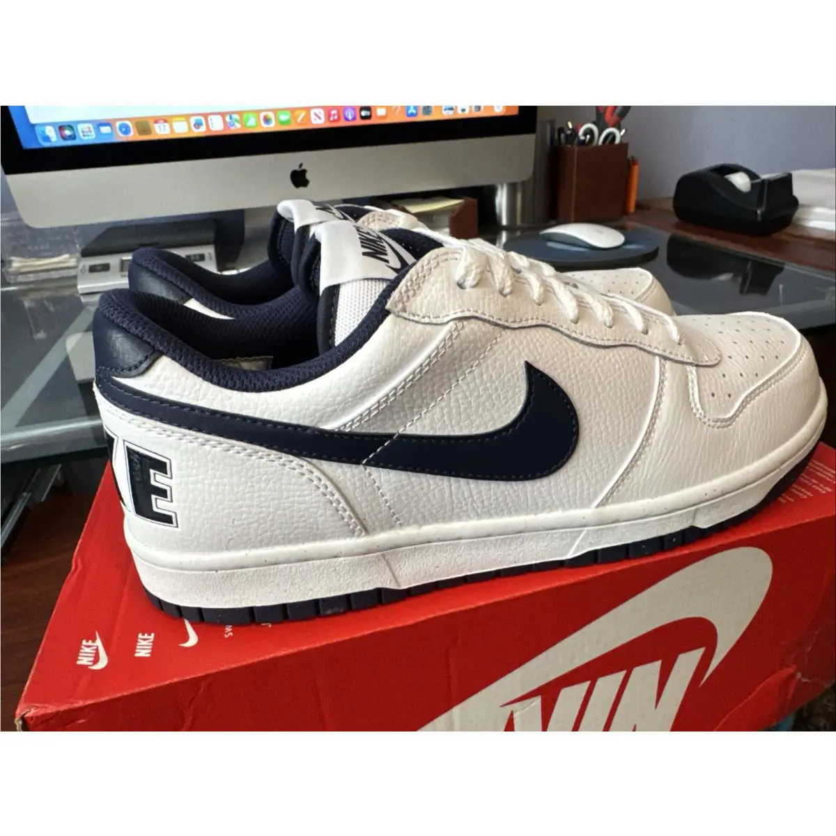 Nike shoes - Nike Big Nike - Big - 355152-140 - White/Midnight Navy (UPC: 0912018581887) 4
