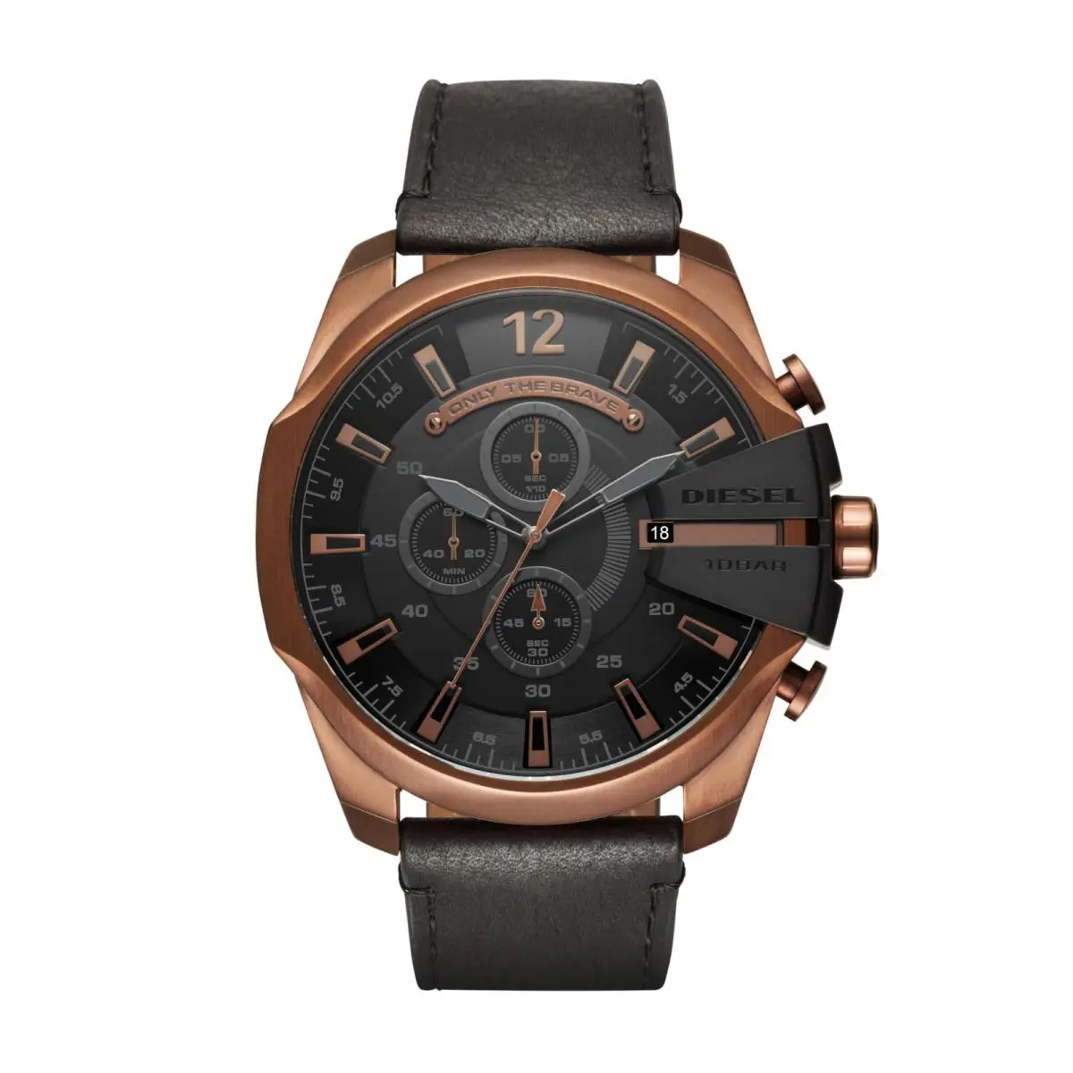 Diesel Mega Chief Stainless Steel and Leather Chronograph Men`s Watch Color: