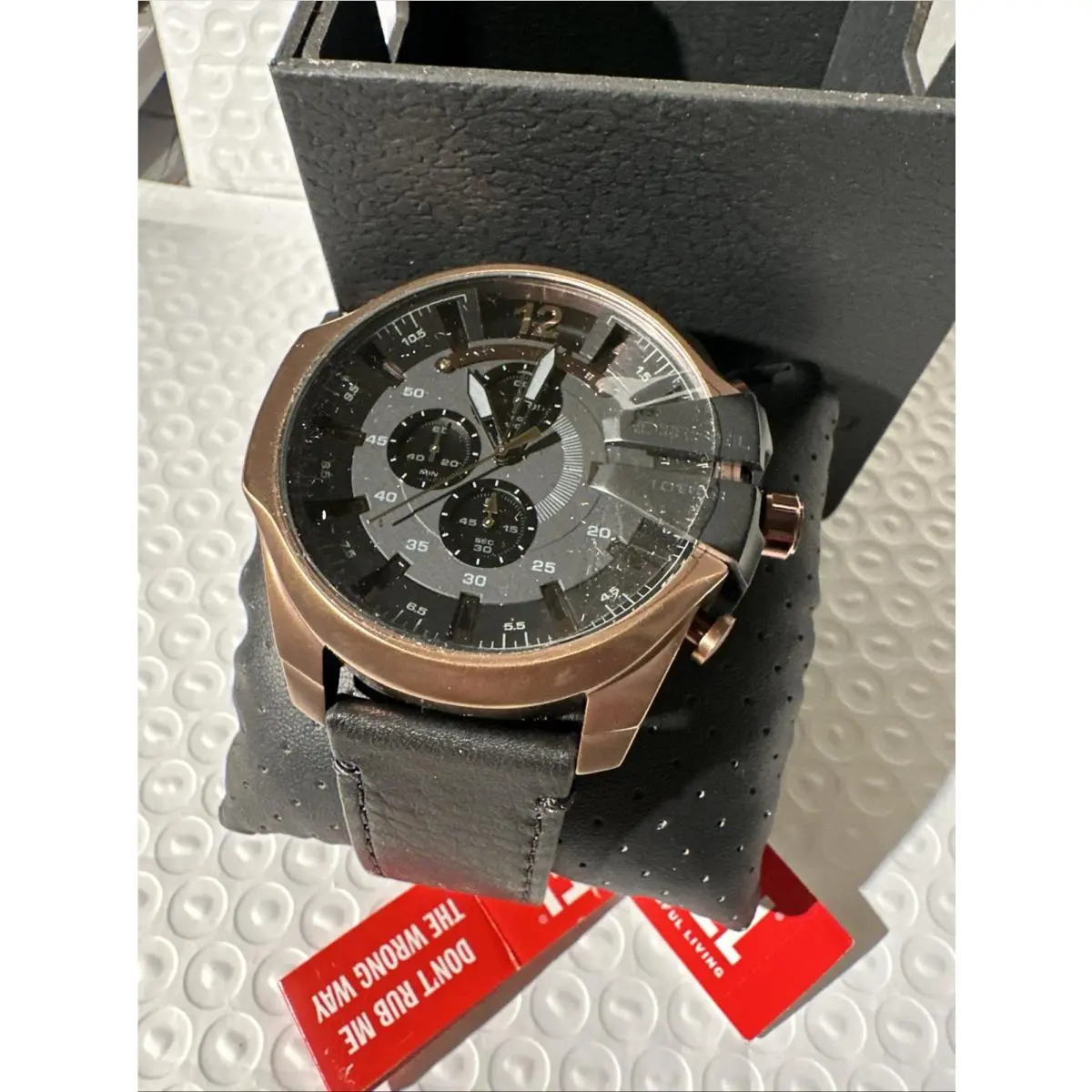 Diesel Mega Chief Stainless Steel and Leather Chronograph Men`s Watch DZ4459