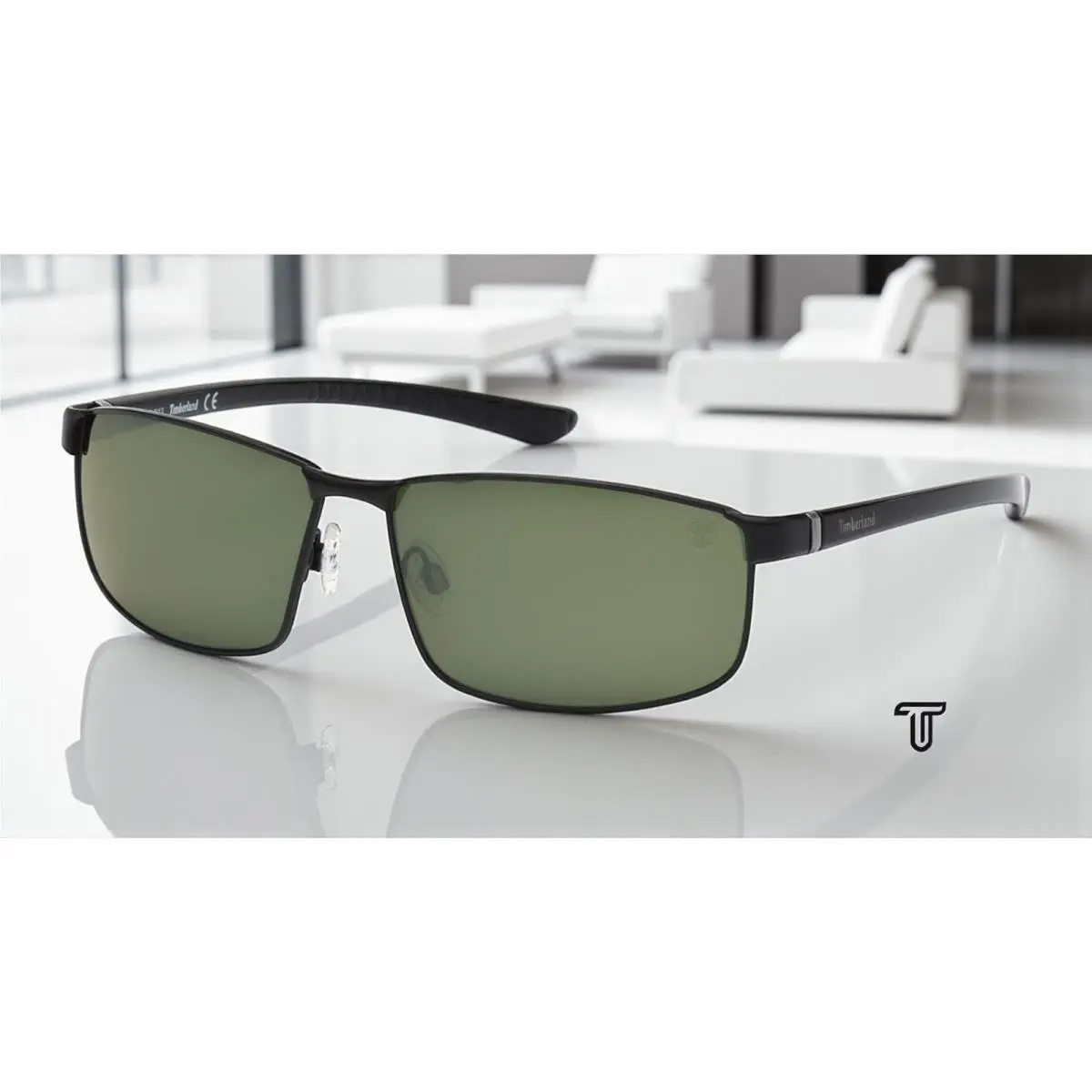 Timberland TB9035 02R Matte Black Green Polarized Metal 61 mm Men`s Sunglasses