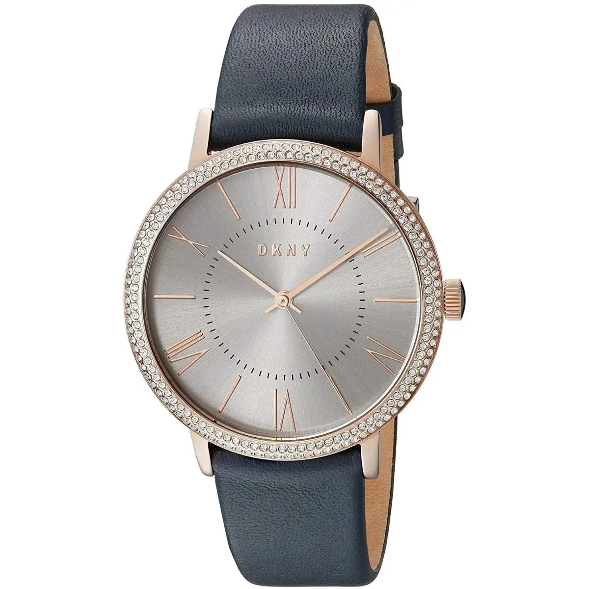 Dkny Willoughby Quartz Rose Crystal Set Bezel Blue Strap Womens Watch NY2546
