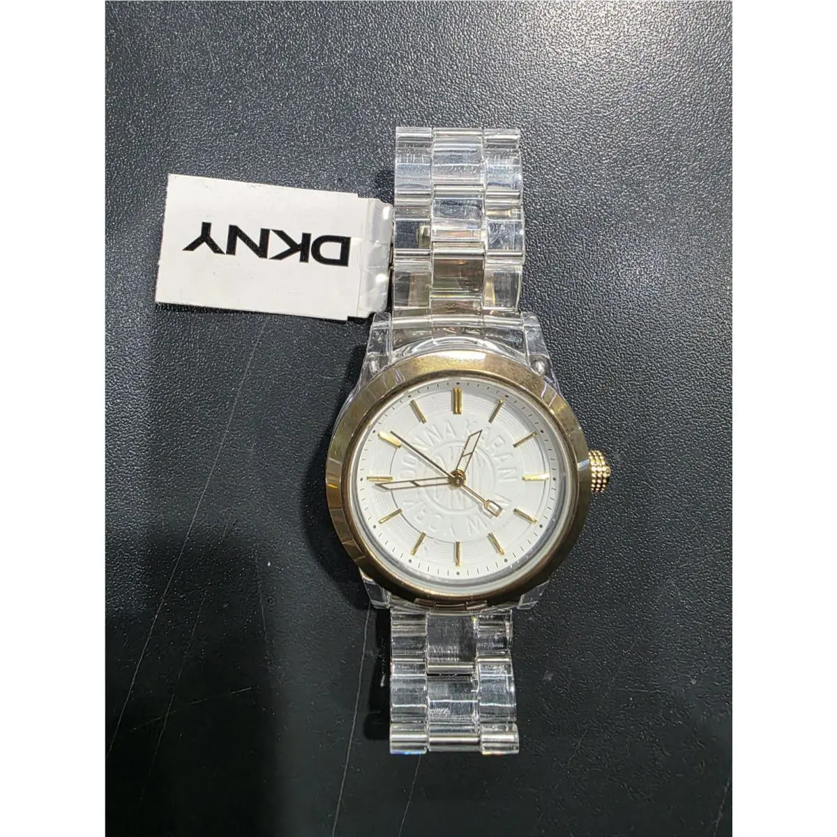 Dkny NY4850 Clear Plastic Resin Gold White Ladies Wrist Watch