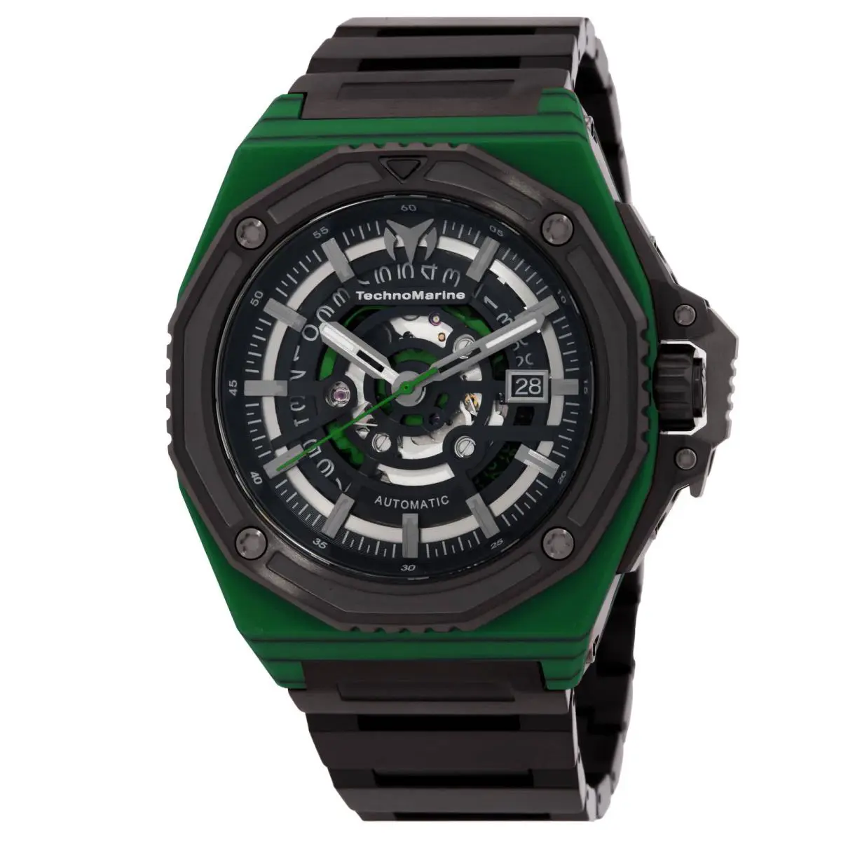 Technomarine Carbon Nautic Automatic Black Dial Men`s Watch TM-525002 - Dial: Black, Band: Black, Bezel: Two-tone (Green and Black)