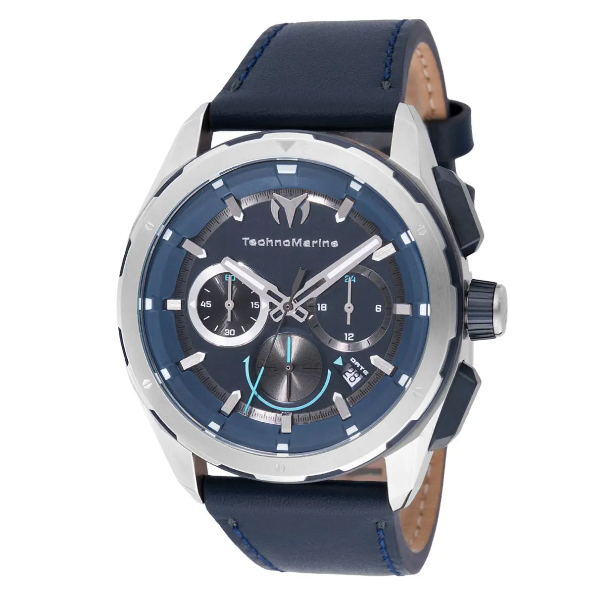Technomarine Ocean Nomad TM-318089 43mm Men`s Watch Navy Blue Leather Strap