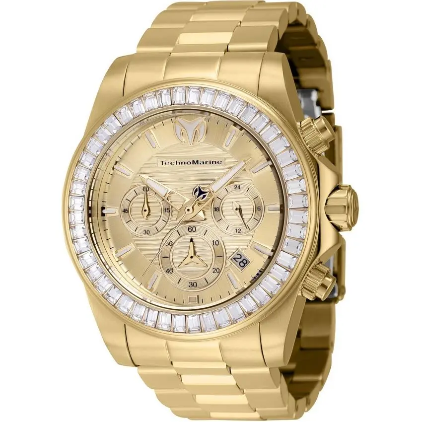 Technomarine Manta Ray Mens 42mm 48 Crystals Triple Gold Chrono Watch TM-222004