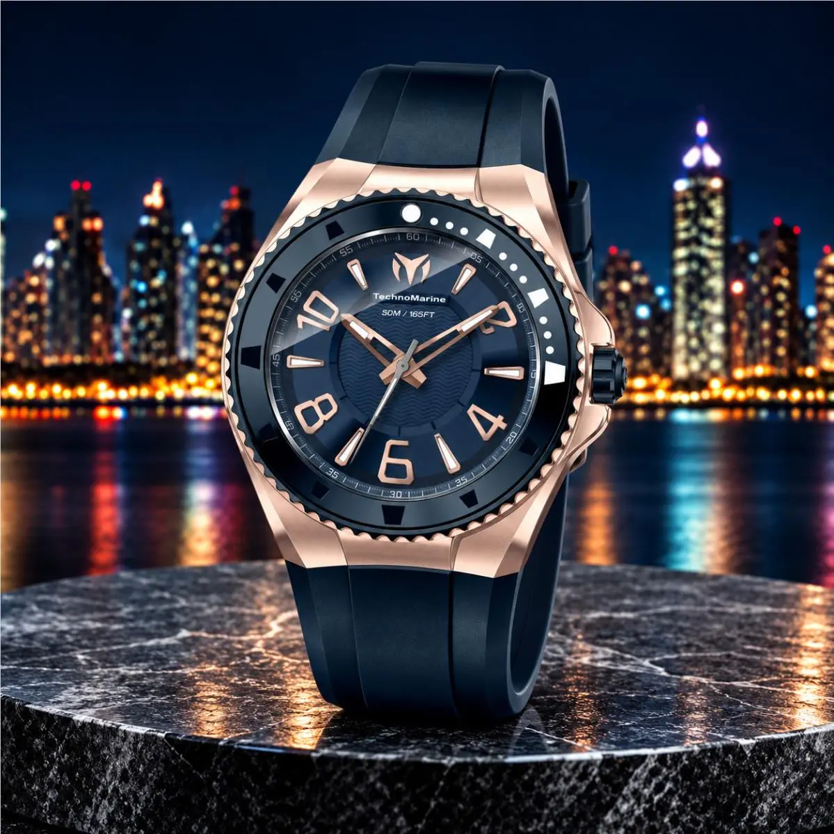 Technomarine Lusso Mare Men`s 44mm Rose Gold Dark Blue Watch TM-225028 by TechnoMarine