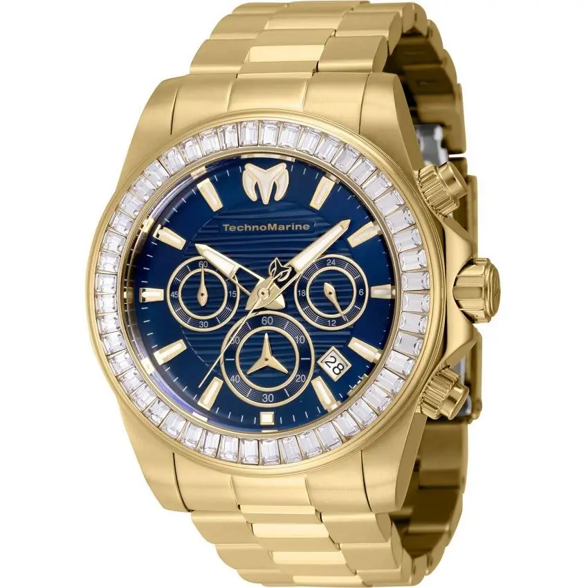 Technomarine Manta Ray Men`s 42mm 48 Crystals Blue Dial Chrono Watch TM-222006