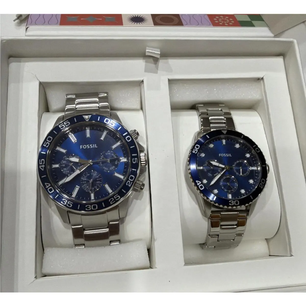 Fossil Couple Set His Her Silver Stainless Steel Watch Bannon BQ2828SET