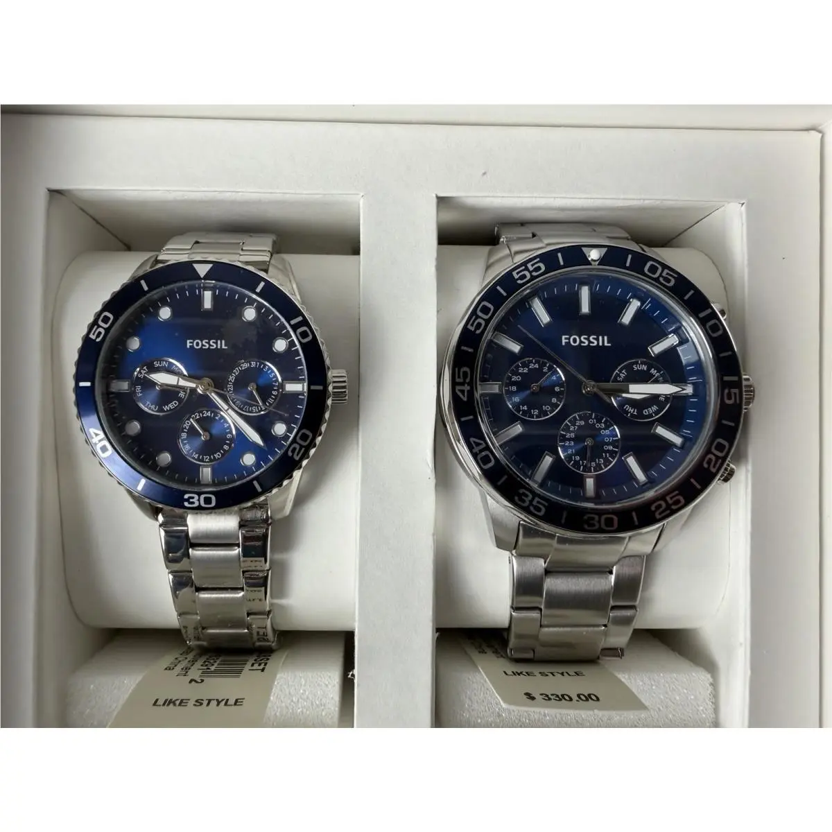 Fossil Couple Set His Her Silver Stainless Steel Watch Bannon BQ2828SET