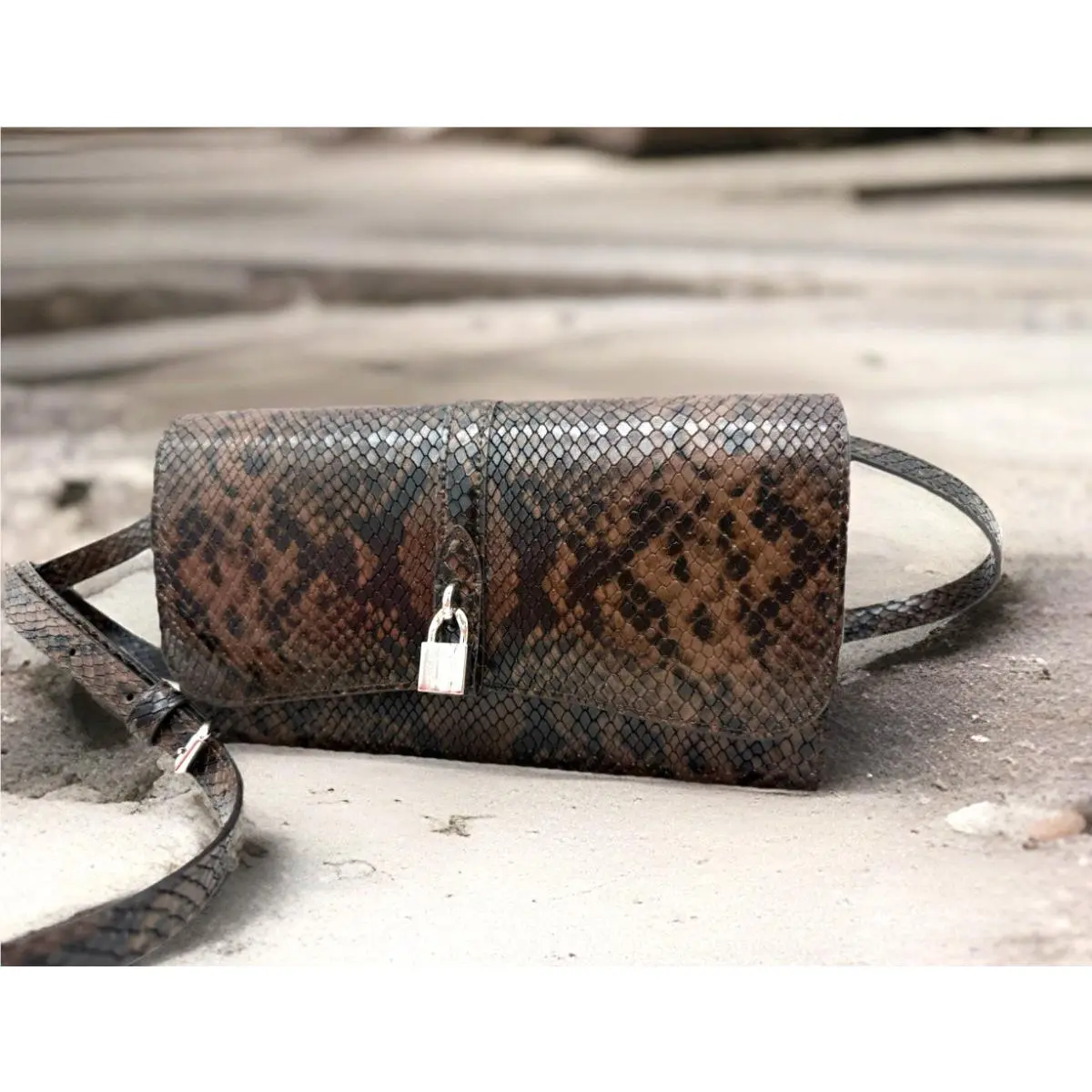 Stella Mccartney Ryder Snakeskin Crossbody Clutch-espresso by Stella McCartney
