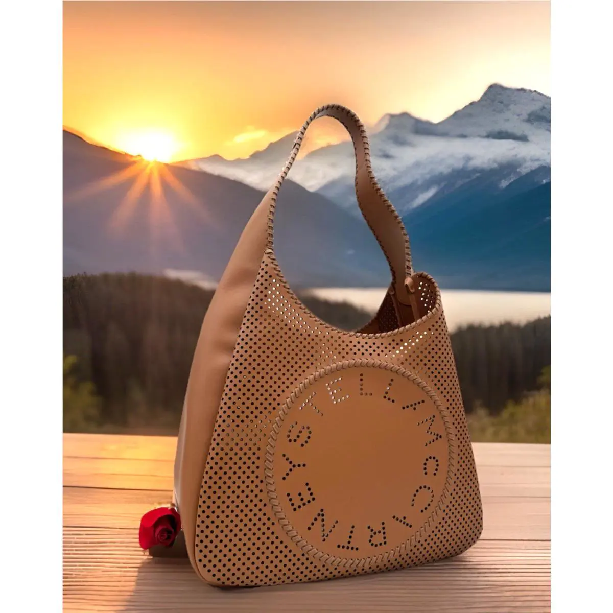 Stella Mccartney Circle Logo Perforated Leather Hobo-cuoio