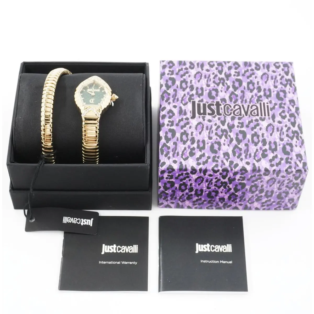 Speranza Gold Tone Snake Quartz Ladies Watch with Green Dial by Just Cavalli