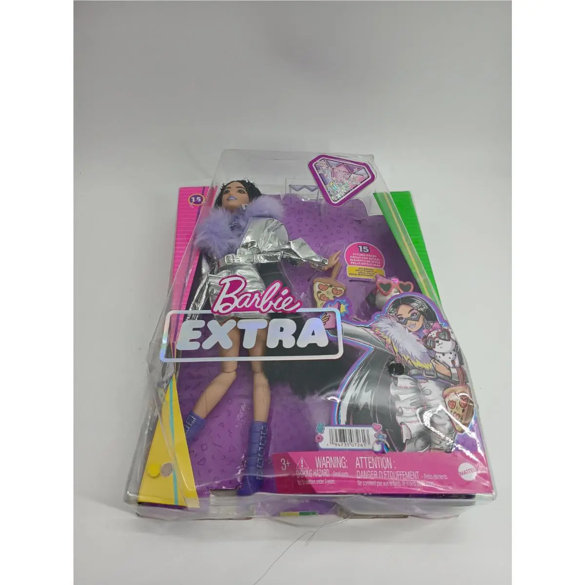 Barbie Extra Doll Accessories w/ Black Hair Metallic Silver Jacket Puppy