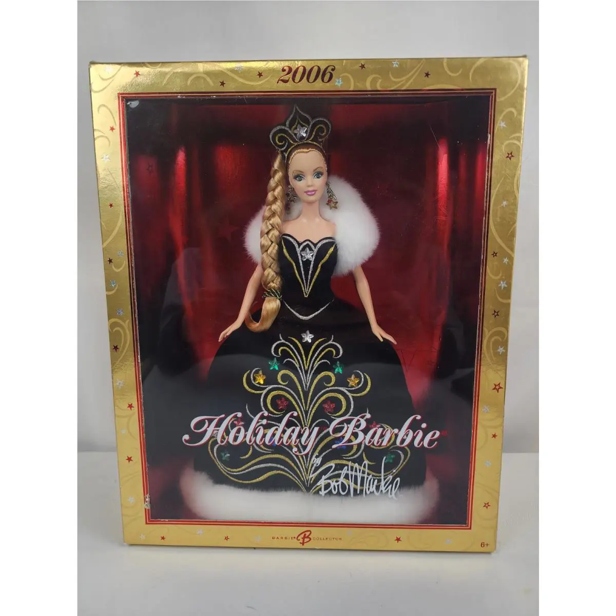 2006 Nos Mattel Holiday Barbie Blonde Doll Bob Mackie Crown Velvet JO949