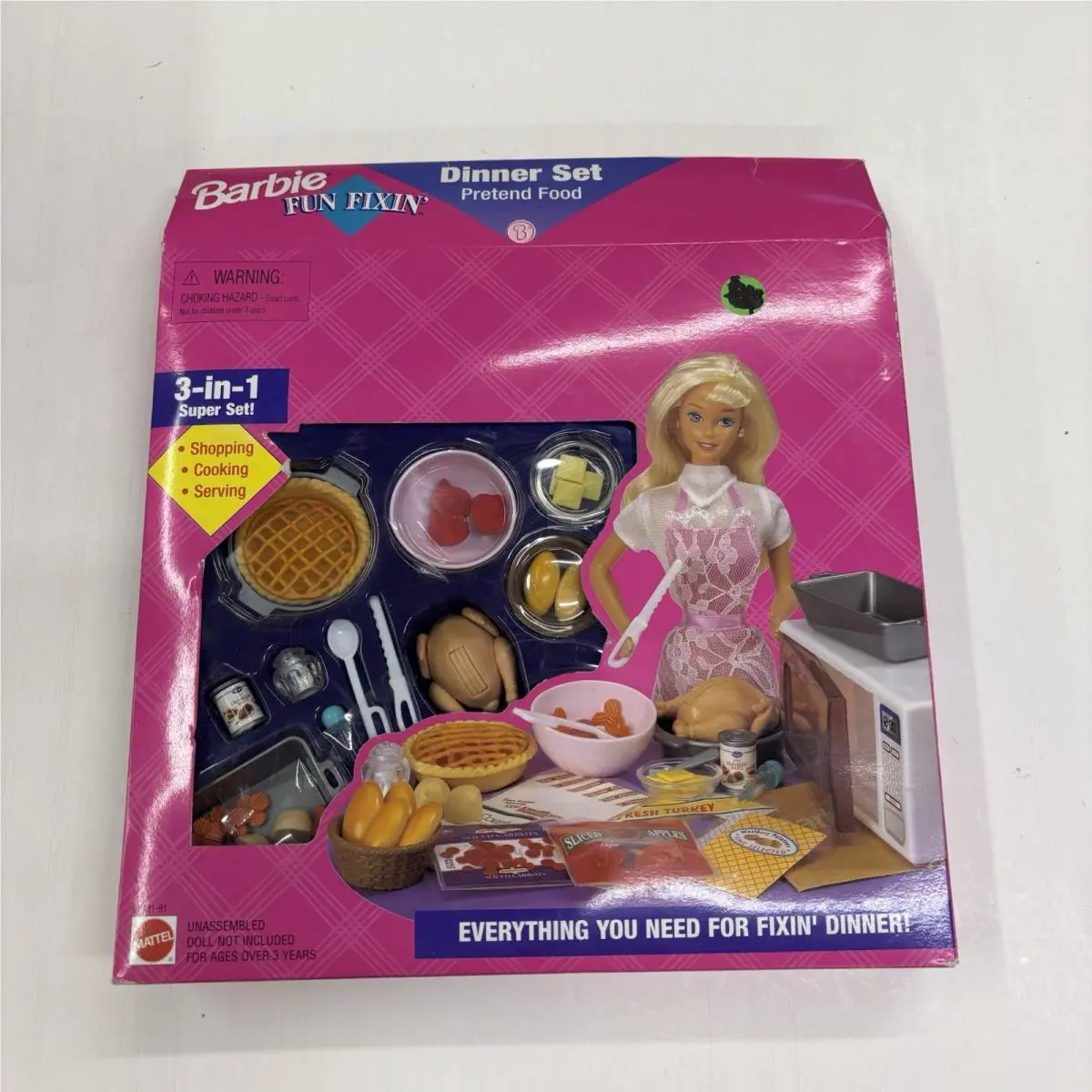 Nrfb 1996 Rare Barbie Doll Fun Fixin Turkey Dinner 3-IN-1 Set Cranberry Sauce +