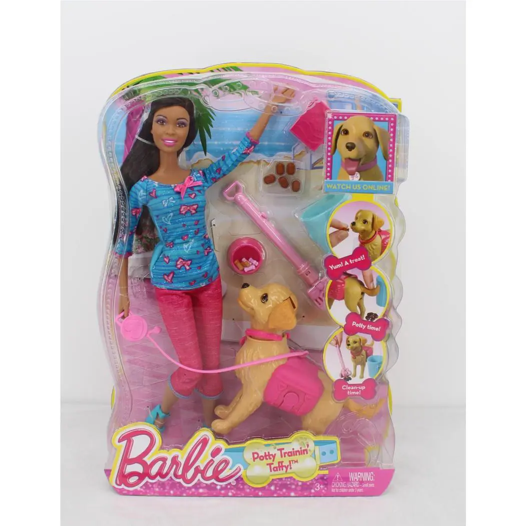 Barbie Potty Trainin` Taffy Doll Playset Black Hair Puppy Accessories Box