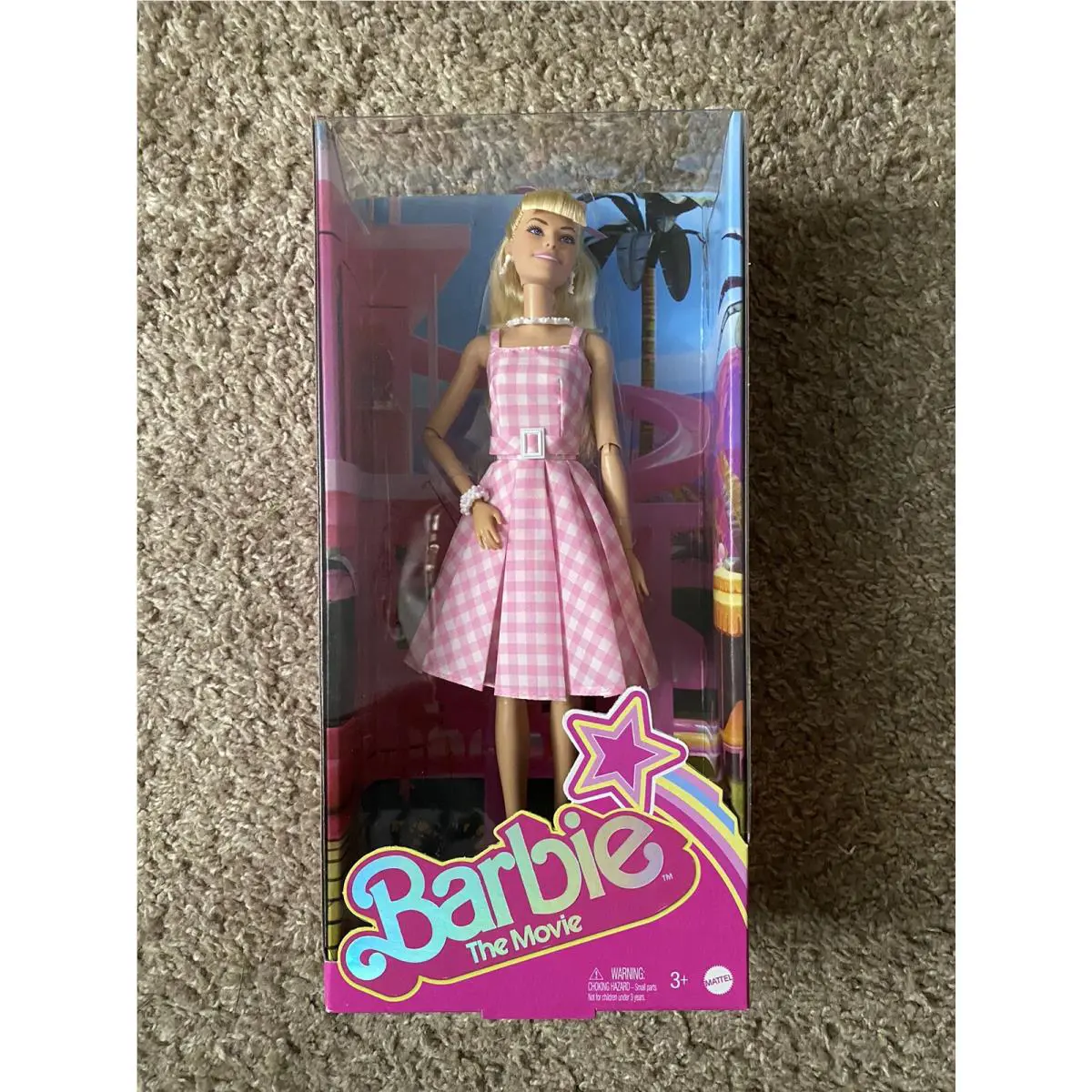 Barbie The Movie Doll Margot Robbie Collectible Wearing Pink Gingham Dress