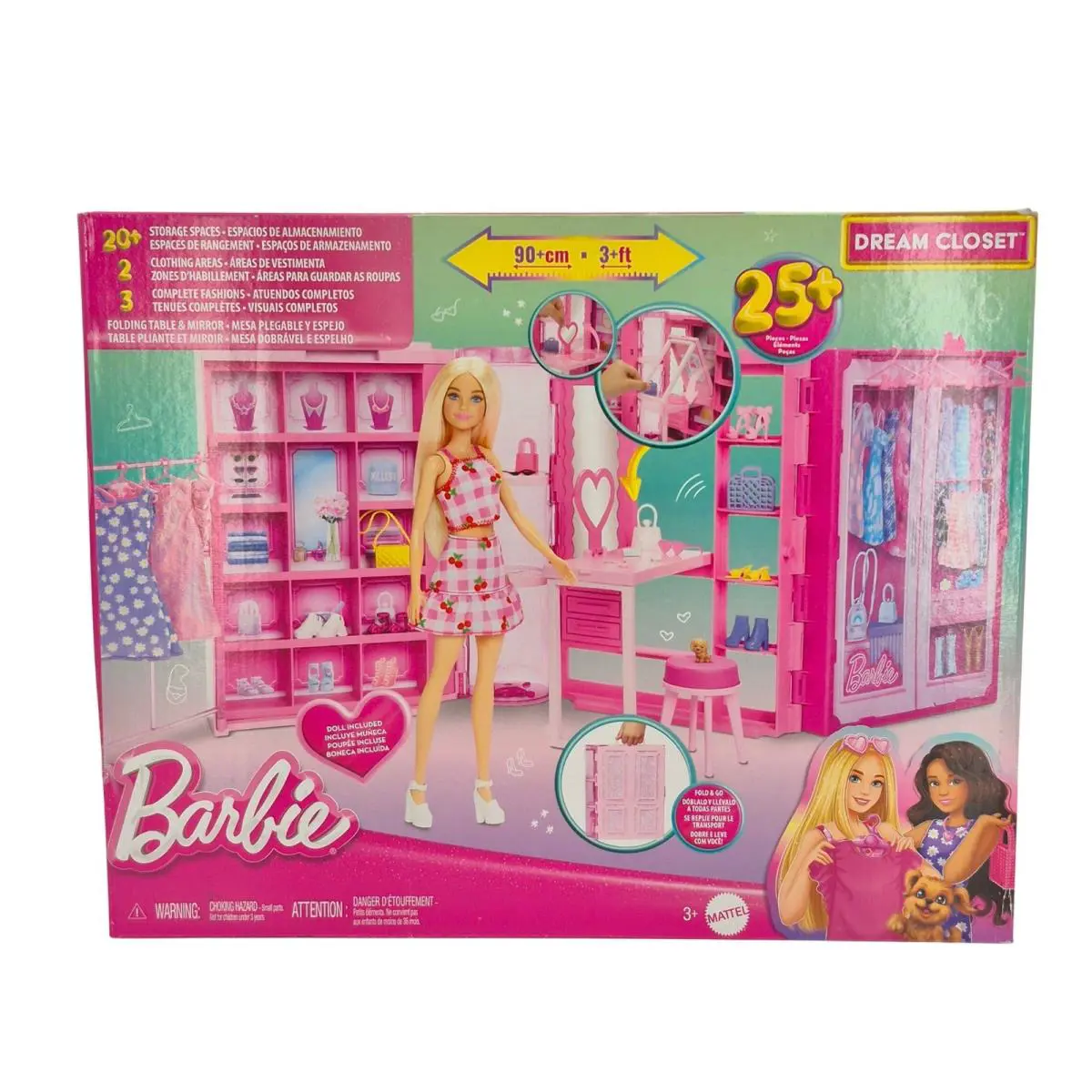 Mattel Barbie Dream Closet Playset Clothes Accessories Fold Go Includes Doll