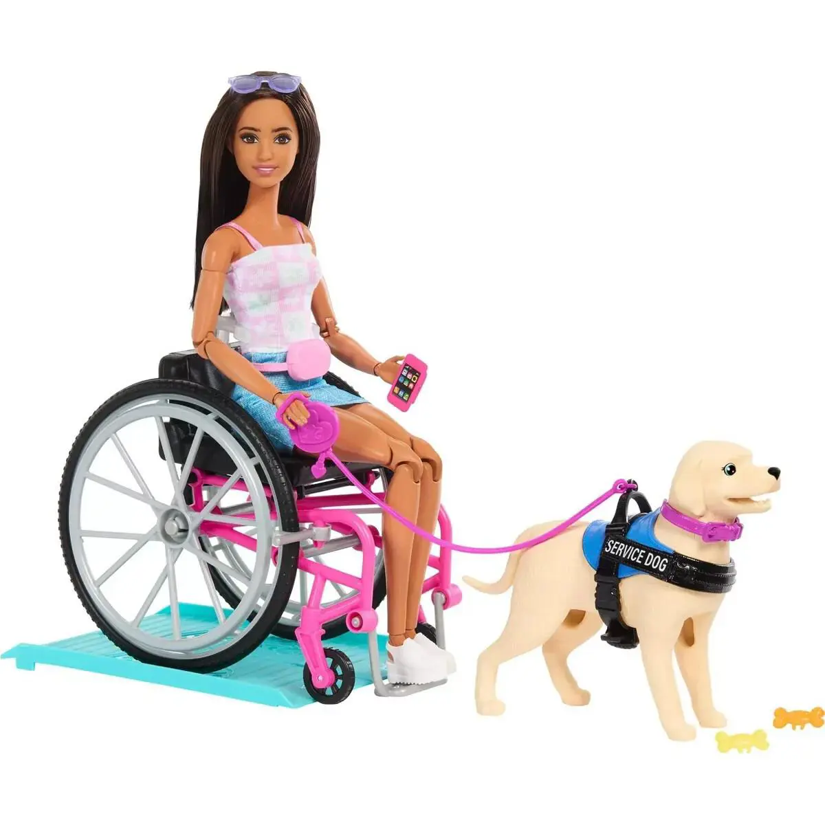 Barbie Brunette Articulated Doll Wheelchair Lab Service Dog Playset HJY85