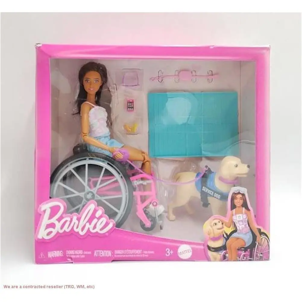 Barbie Brunette Articulated Doll Wheelchair Lab Service Dog Playset HJY85