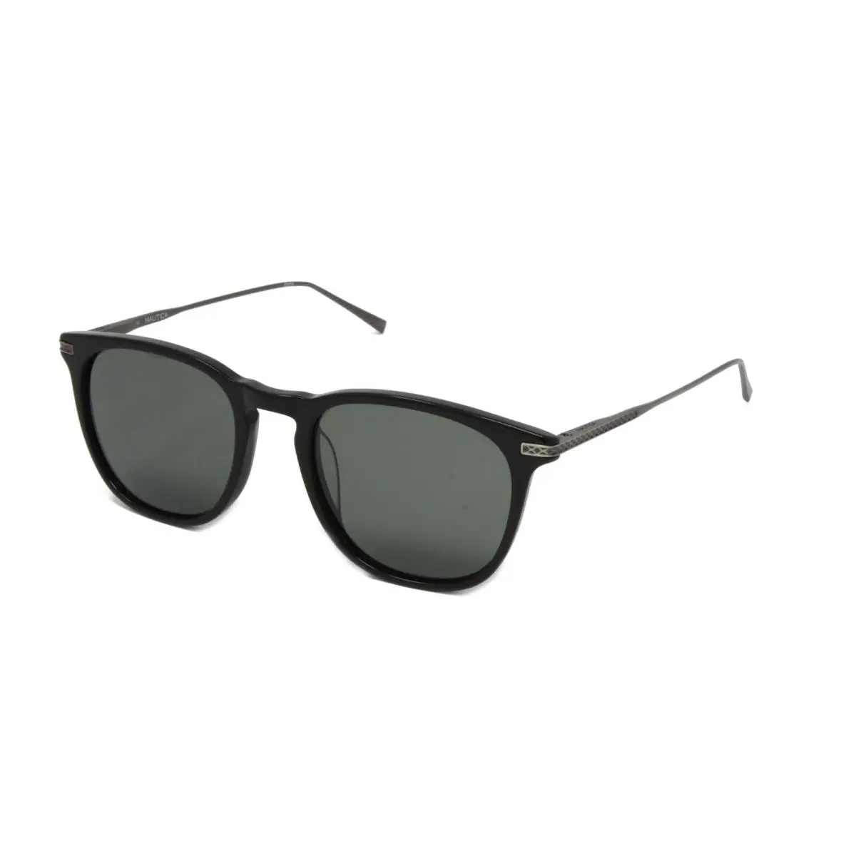 Nautica Sunglasses Men`s Square N6244S 001 Black Polarized Green Lens 52mm