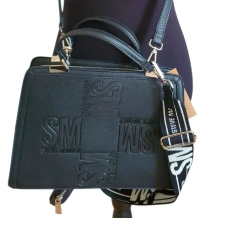 Steve Madden Black Crossbody Bag Logo Satchel Airpod Case Handbag Shoulder Purse
