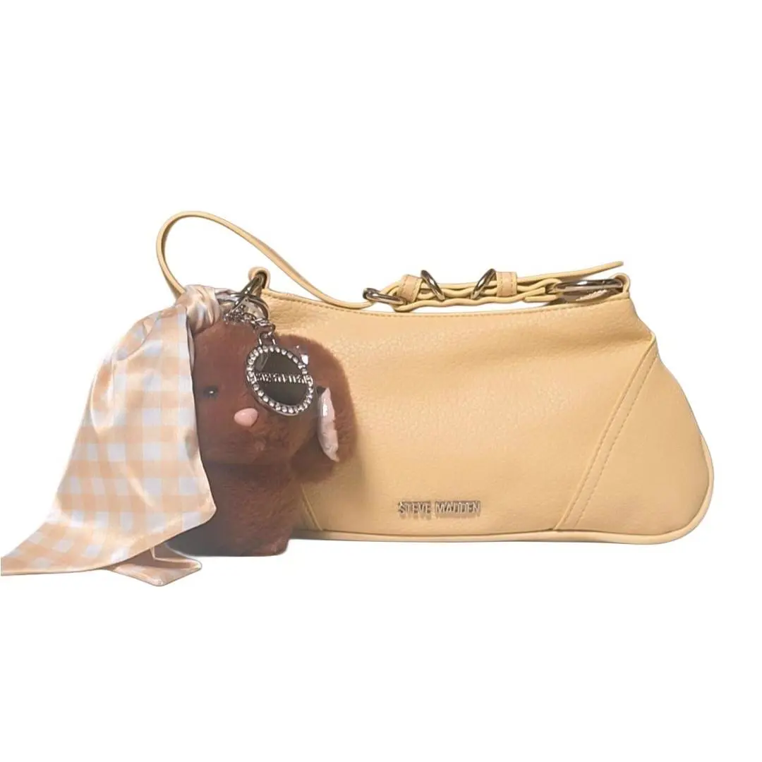 Steve Madden Buttermilk Bchaser Update Shoulder Bag Charm Teddy - Yellow - Handle/Strap: Yellow, Hardware: Silver, Exterior: Black