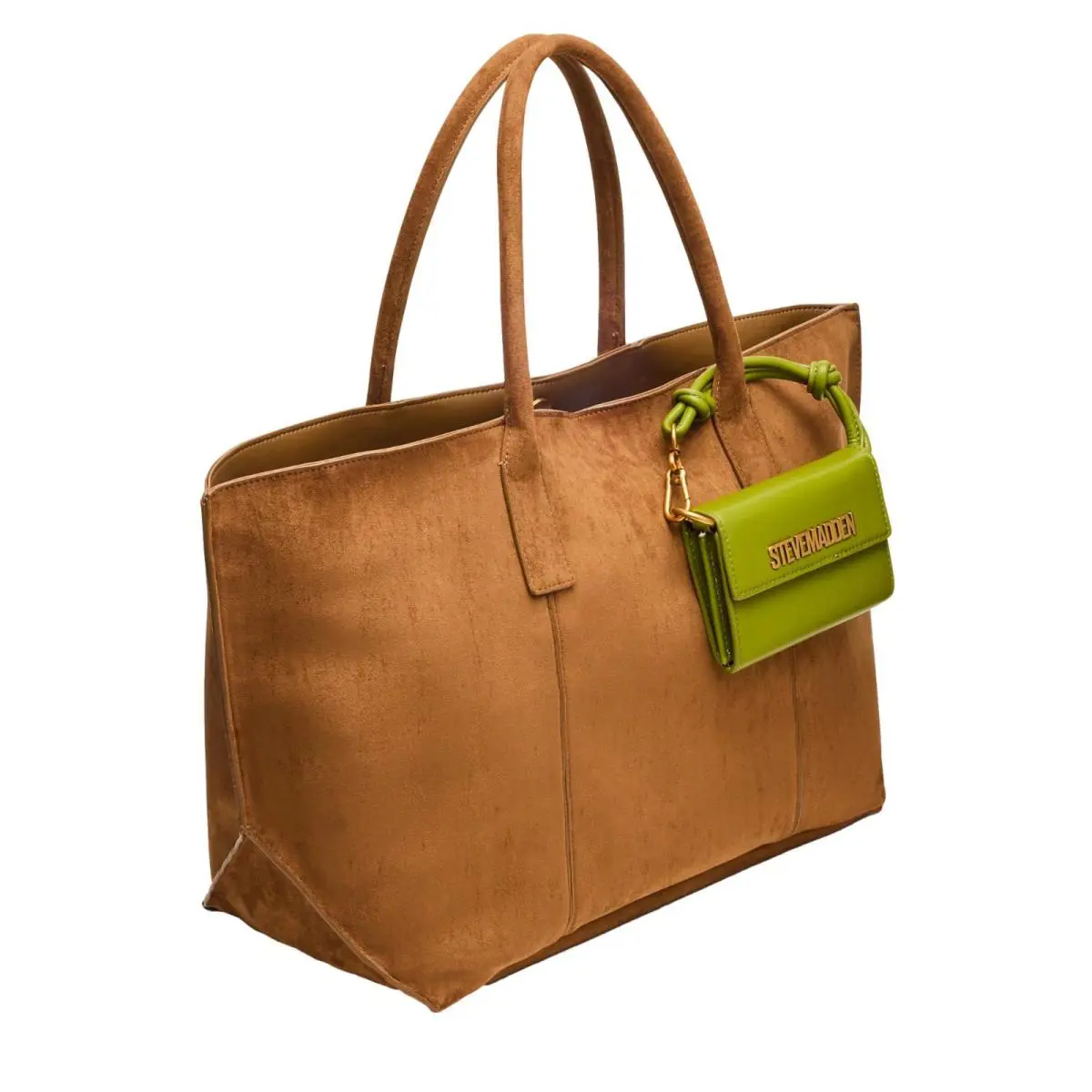 Steve Madden Antonia Extra Large Tan Fx Suede W/mini Bag Charm Tote Shoulder Bag
