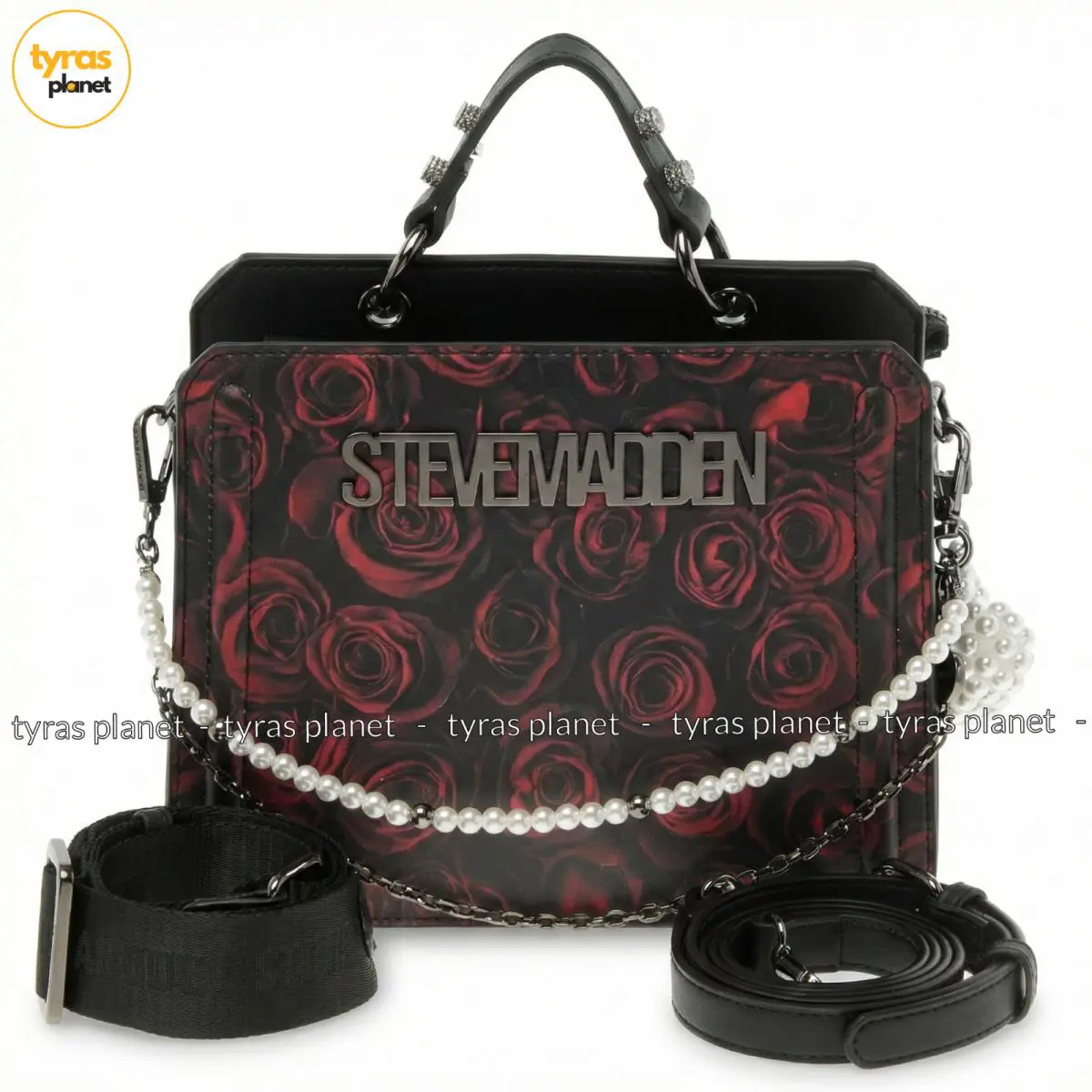 Steve Madden Rose Print Mini Satchel Crossbody Pearl Chain Gothic Y2K Bevelyn