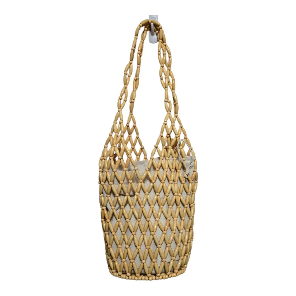 Fiji Tote Bag Purse Natural Beaded with Cloth Liner Beach by Steve Madden