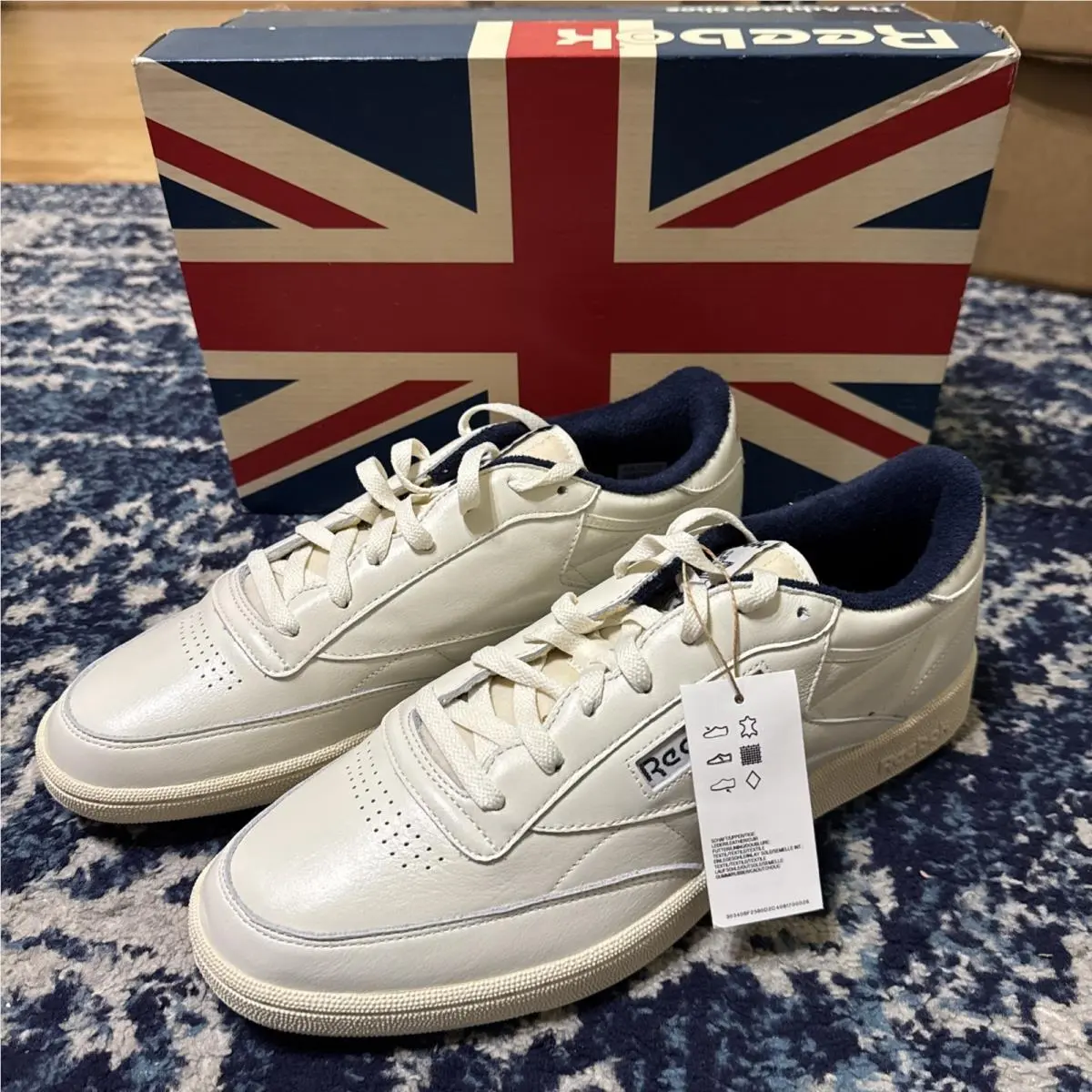 Reebok Club C 85 Vintage Low Top Leather Lace-up Sneakers White Navy Unisex Sz14
