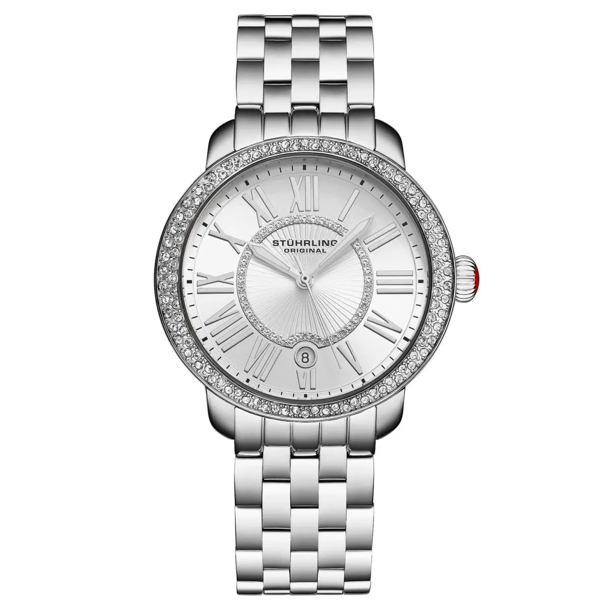 Stuhrling 4080 1 Celestia Quartz Classic Stainless Steel Date Womens Wa