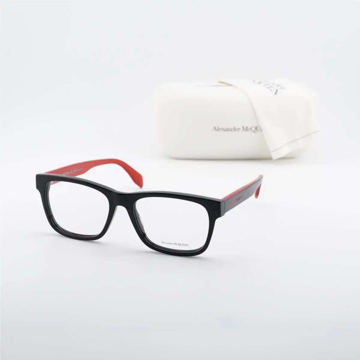 Alexander Mcqueen AM0307O 006 Shiny Black/red 55mm Eyeglasses by Alexander McQueen