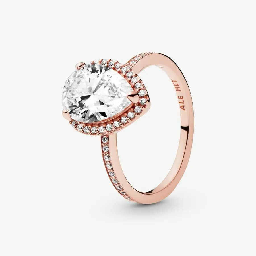 Pandora Rose Gold Plated Teardrop Cubic Zirconia Halo Ring 186251CZ-60