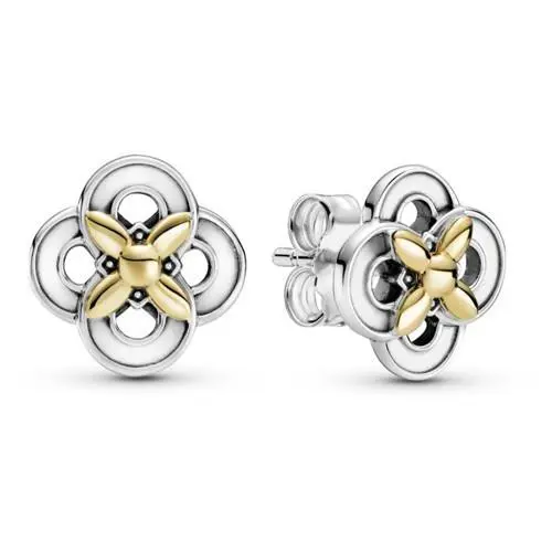 Pandora Sterling Silver and 14K Gold Flower Stud Earrings 299349C00